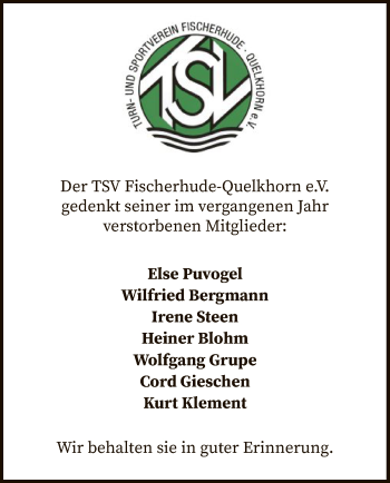 Traueranzeige von in guter Erinnerung TSV Fischerhude-Quelkhorn e.V. von SYK