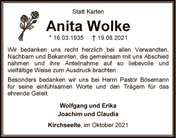 Traueranzeige von Anita Wolke von SYK