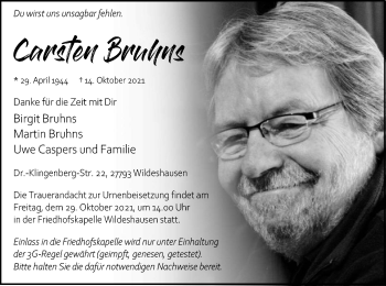 Traueranzeige von Carsten Bruhns von SYK