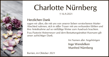 Traueranzeige von Charlotte Nürnberg