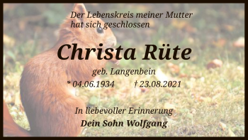 Traueranzeige von Christa Rüte von SYK