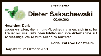 Traueranzeige von Dieter Sakschewski von SYK