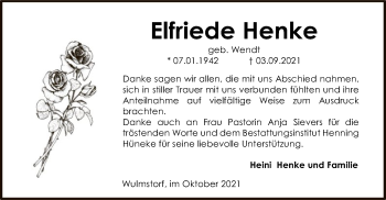 Traueranzeige von Elfriede Henke von SYK