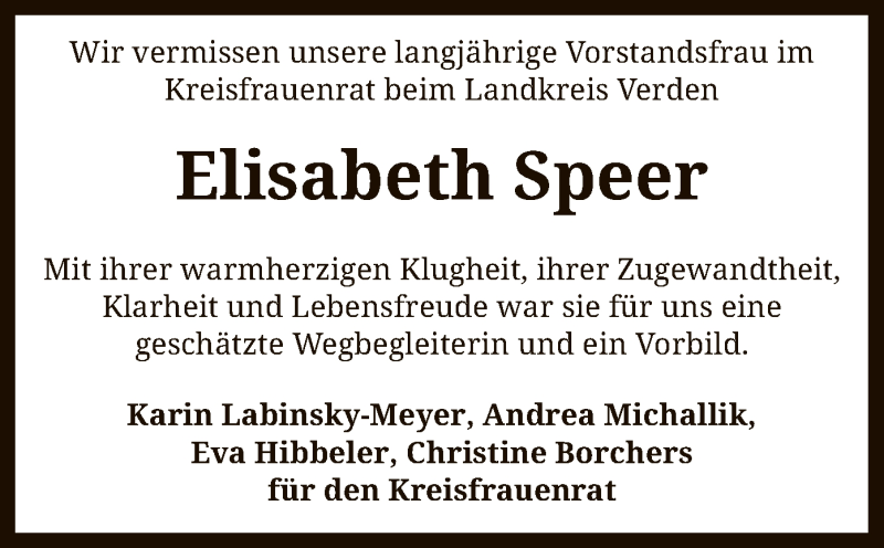  Traueranzeige für Elisabeth Speer vom 07.10.2021 aus SYK