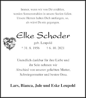Traueranzeige von Elke Schoder von SYK