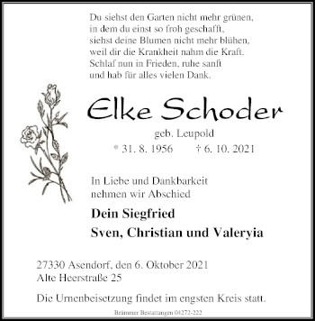 Traueranzeige von Elke Schoder von SYK