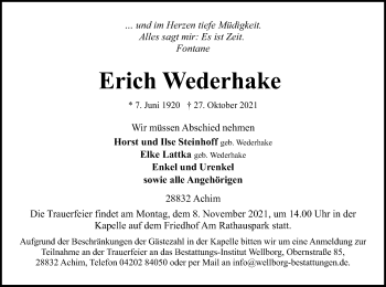 Traueranzeige von Erich Wederhake von SYK