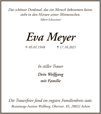 Traueranzeige von Eva Meyer von SYK