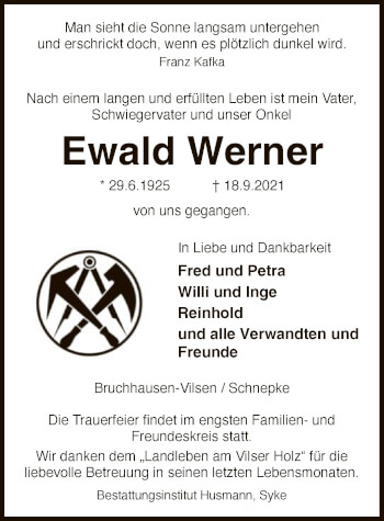 Traueranzeige von Ewald Werner