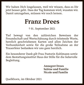 Traueranzeige von Franz Drees von SYK