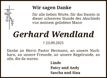 Traueranzeige von Gerhard Wendland von SYK