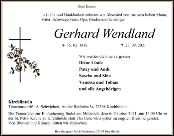 Traueranzeige von Gerhard Wendland von SYK