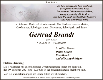 Traueranzeige von Gertrud Brandt von SYK