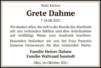 Traueranzeige von Grete Dahme von SYK