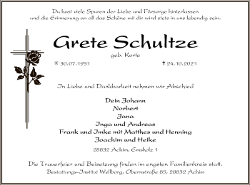 Traueranzeige von Grete Schultze von SYK