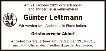 Traueranzeige von Günter Lettmann von SYK