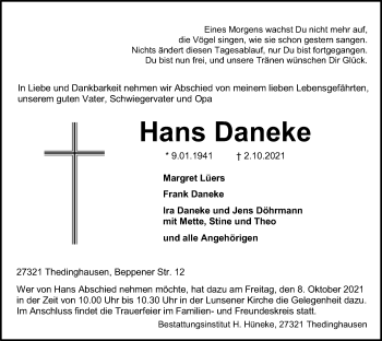 Traueranzeige von Hans Daneke von SYK