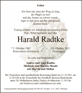 Traueranzeige von Harald Radtke von SYK