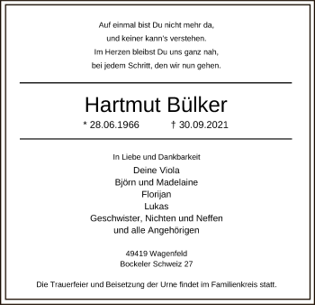 Traueranzeige von Hartmut Bülker von SYK