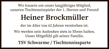 Traueranzeige von Heiner Brockmüller von SYK