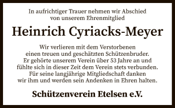 Traueranzeige von Heinrich Cyriacks-Meyer von SYK