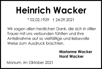 Traueranzeige von Heinrich Wacker von SYK