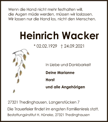 Traueranzeige von Heinrich Wacker von SYK