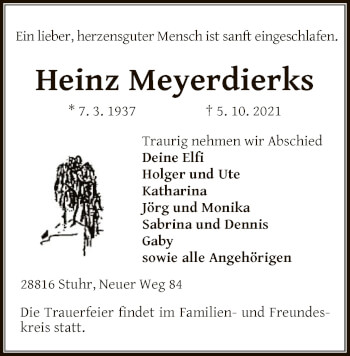 Traueranzeige von Heinz Meyerdierks von SYK