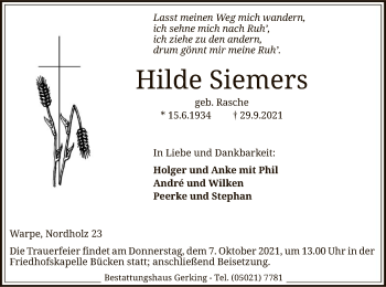 Traueranzeige von Hilde Siemers von SYK