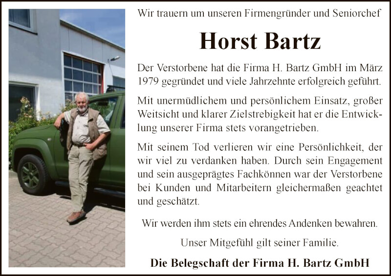  Traueranzeige für Horst Bartz vom 09.10.2021 aus SYK