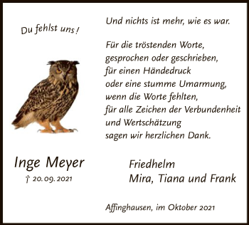 Traueranzeige von Inge Meyer von SYK