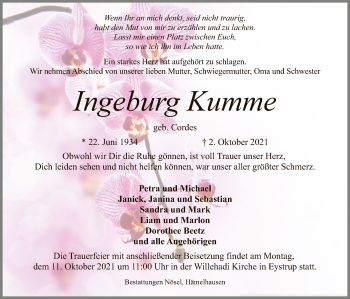 Traueranzeige von Ingeburg Kumme von SYK