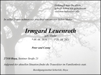 Traueranzeige von Irmgard Leuenroth von SYK