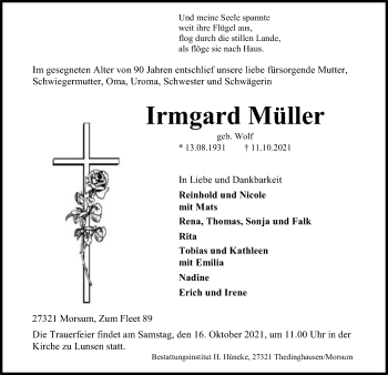 Traueranzeige von Irmgard Müller von SYK