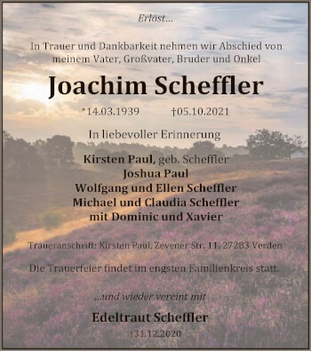 Traueranzeige von Joachim Scheffler von SYK