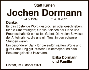 Traueranzeige von Jochen Dormann von SYK