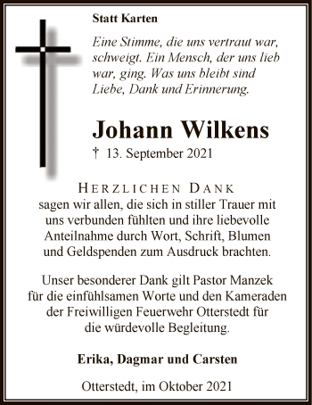 Traueranzeige von Johann Wilkens von SYK