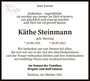 Traueranzeige von Käthe Steinmann von SYK