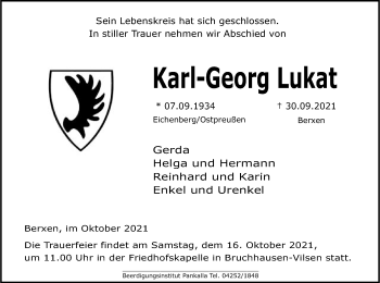 Traueranzeige von Karl-Georg Lukat von SYK