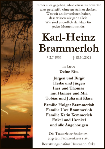 Traueranzeige von Karl-Heinz Brammerloh von SYK