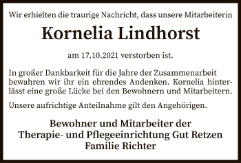 Traueranzeige von Kornelia Lindhorst von SYK