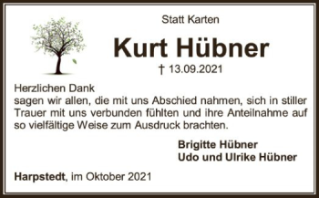 Traueranzeige von Kurt Hübner von SYK