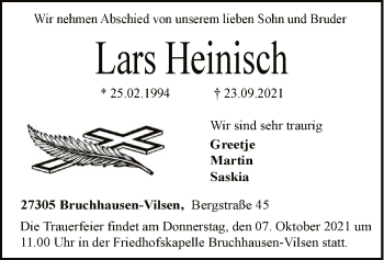 Traueranzeige von Lars Heinisch von SYK