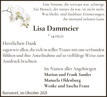 Traueranzeige von Lisa Dammeier von SYK