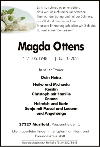 Traueranzeige von Magda Ottens von SYK