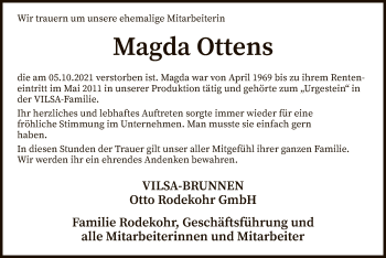 Traueranzeige von Magda Ottens von SYK