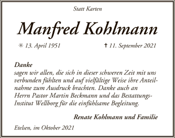 Traueranzeige von Manfred Kohlmann von SYK