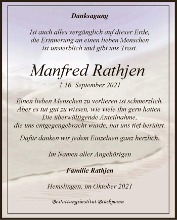 Traueranzeige von Manfred Rathjen von SYK