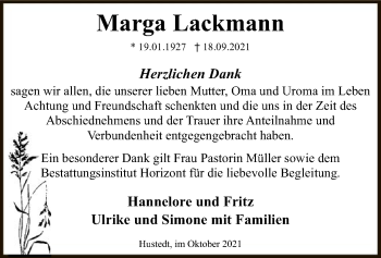 Traueranzeige von Marga Lackmann von SYK