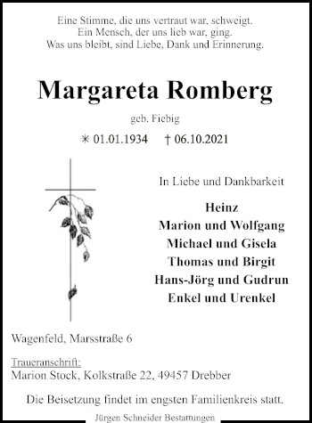 Traueranzeige von Margareta Romberg von SYK